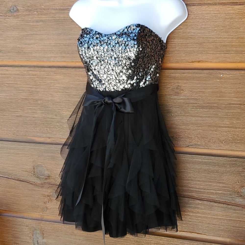 Sexy Blondie Nites Black Sequin & Tulle Mini Dress